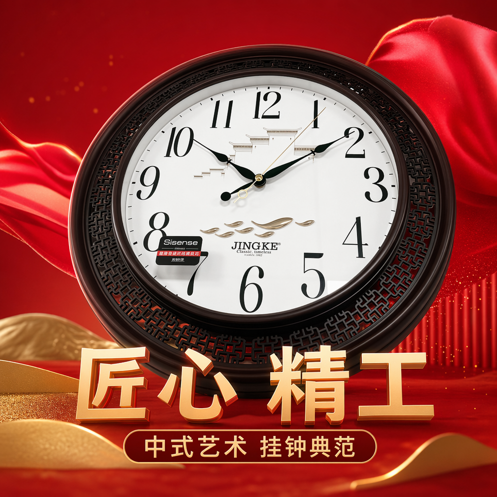 Dark brown carved frame wall clock for living room and bedroom decoration, silent wall-mounted clock Specification image