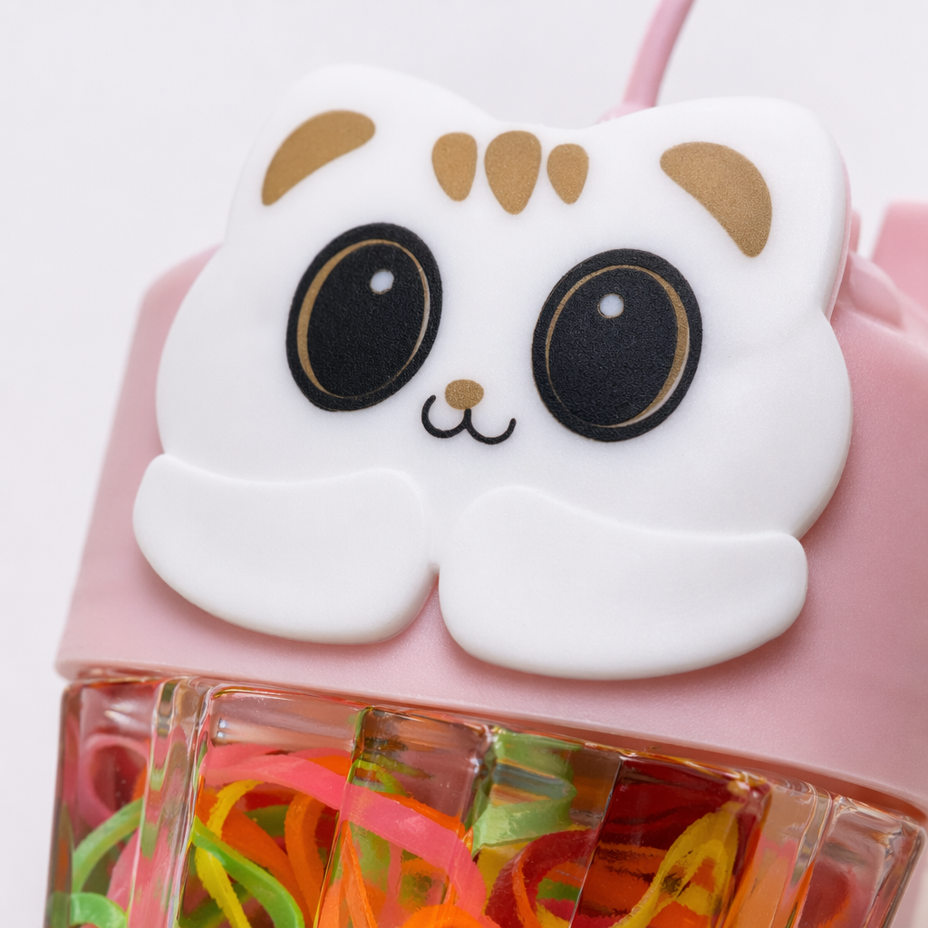 Pink cat head-shaped colored rubber band storage bottle Application Scenario