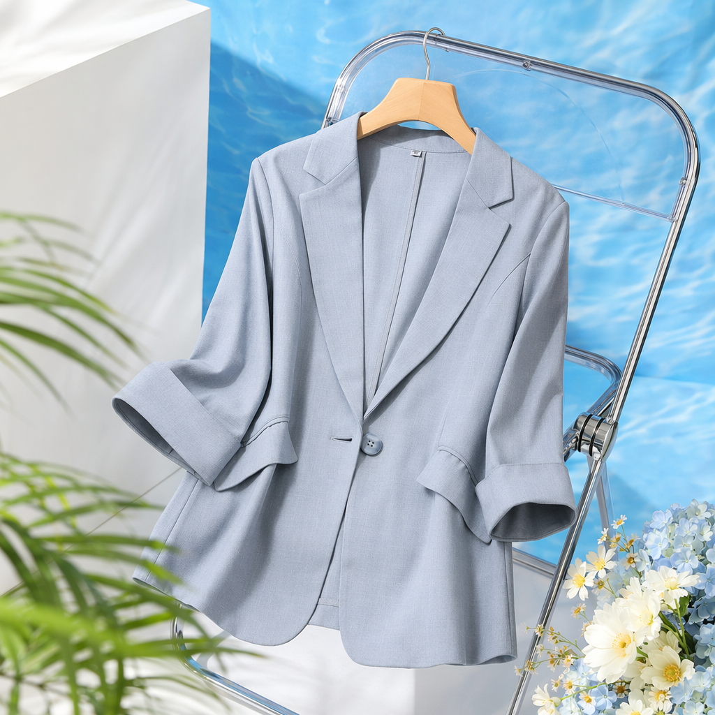 Light blue men's fitted suit jacket, single business formal wear for spring and autumn Specification image