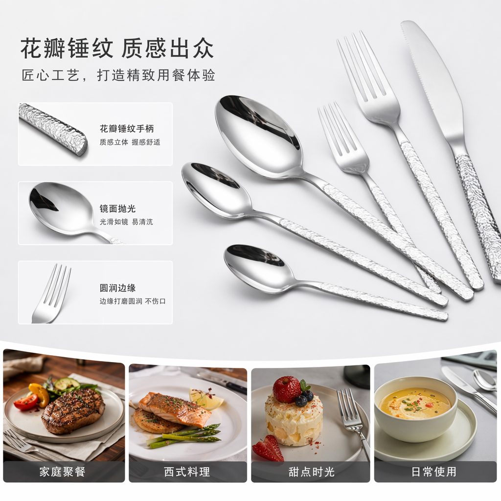 Silver tableware set, 304 stainless steel 6-piece set, home Western cuisine gift box