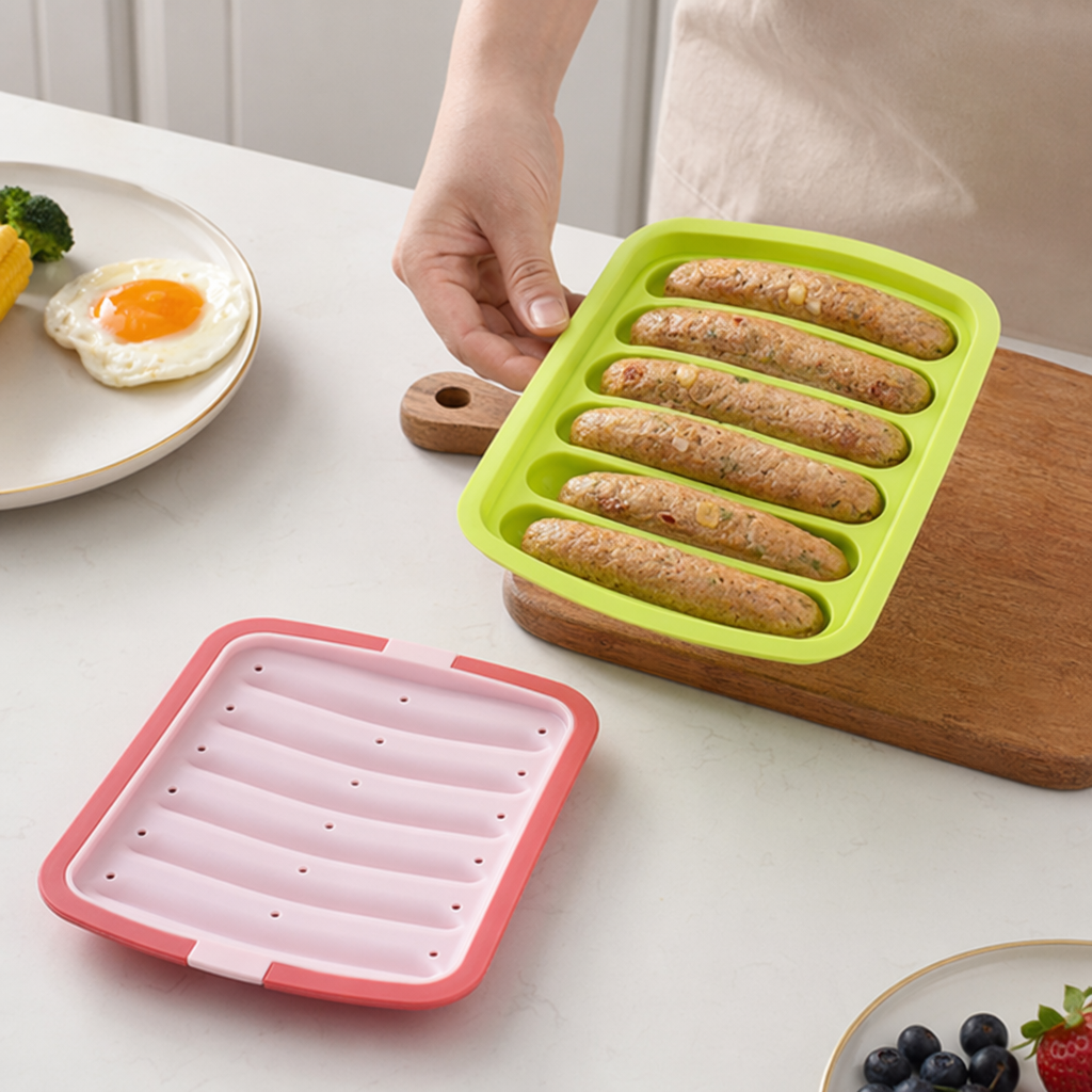 Green silicone sausage mold, household high-temperature resistant, food-grade and easy to demold details Picture