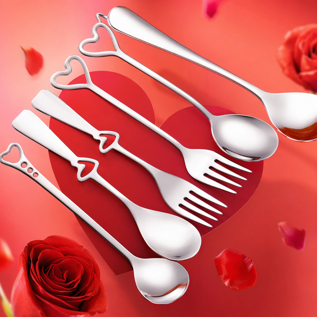 Silver heart-shaped decorative tableware set of 6 pieces, table setting, home decoration Specification image