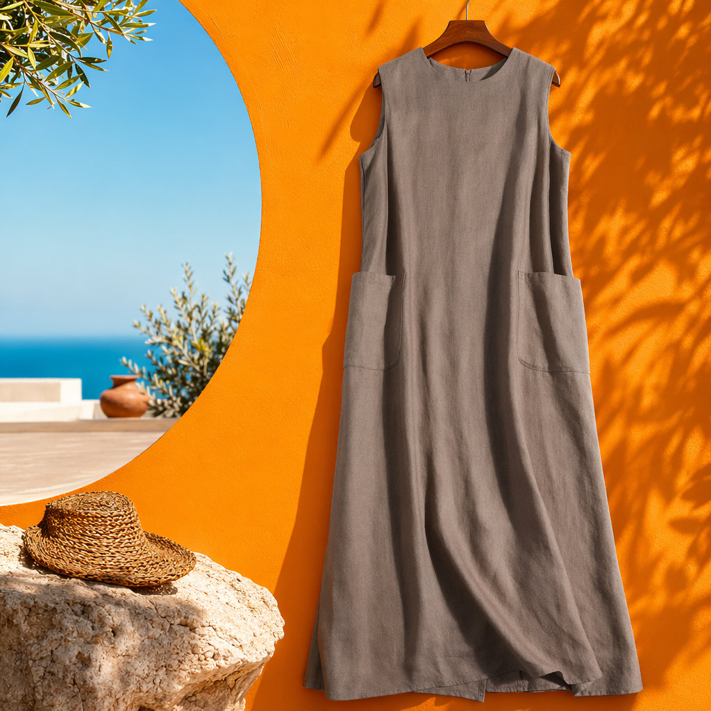 A brown sleeveless dress for women, a simple and elegant solid-color long dress that is slimming and form-fitting in summer Specification image