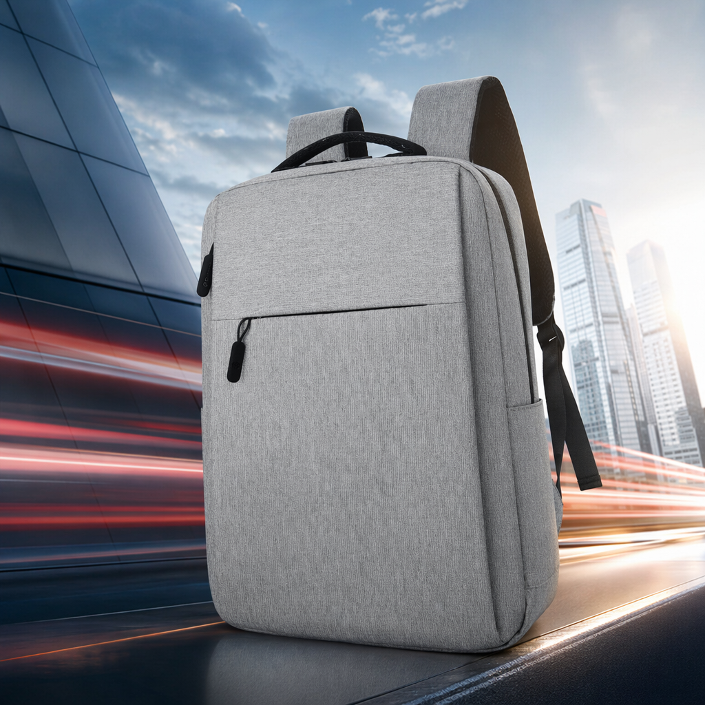 A simple and fashionable grey backpack with a large capacity for both men and women, suitable for commuting and travel Specification image