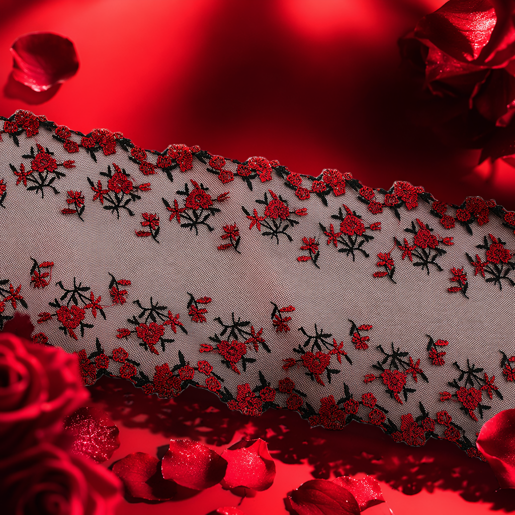 Red embroidered floral lace trim home decoration fabric DIY material Specification image