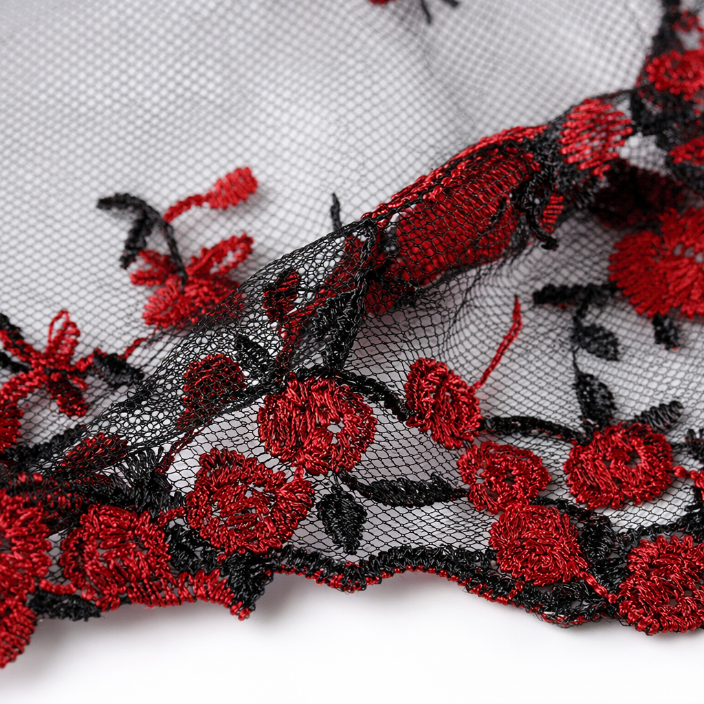 Red embroidered floral lace trim home decoration fabric DIY material Application Scenario