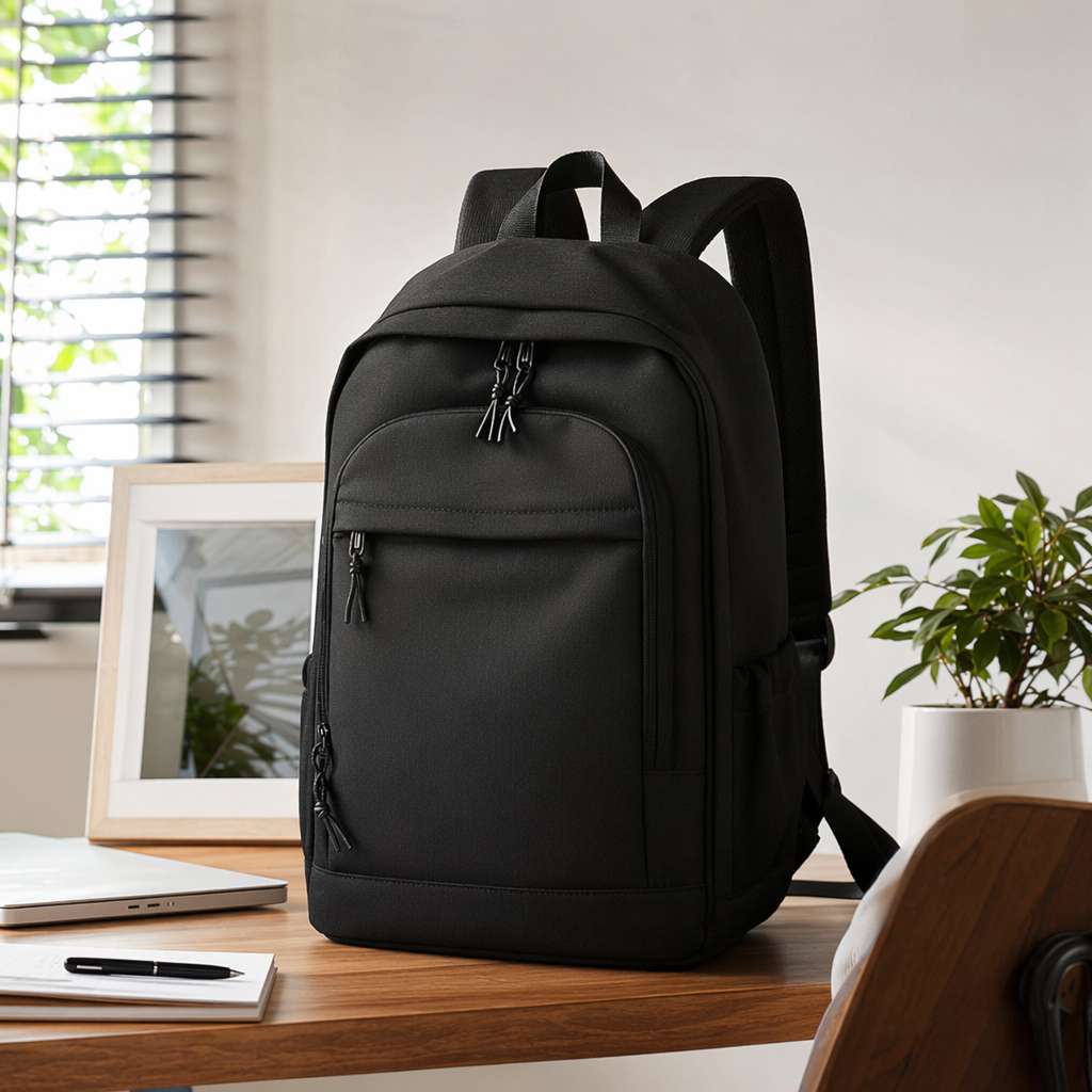 Black nylon waterproof backpack, lightweight and wear-resistant for commuting to school, business and casual details Picture