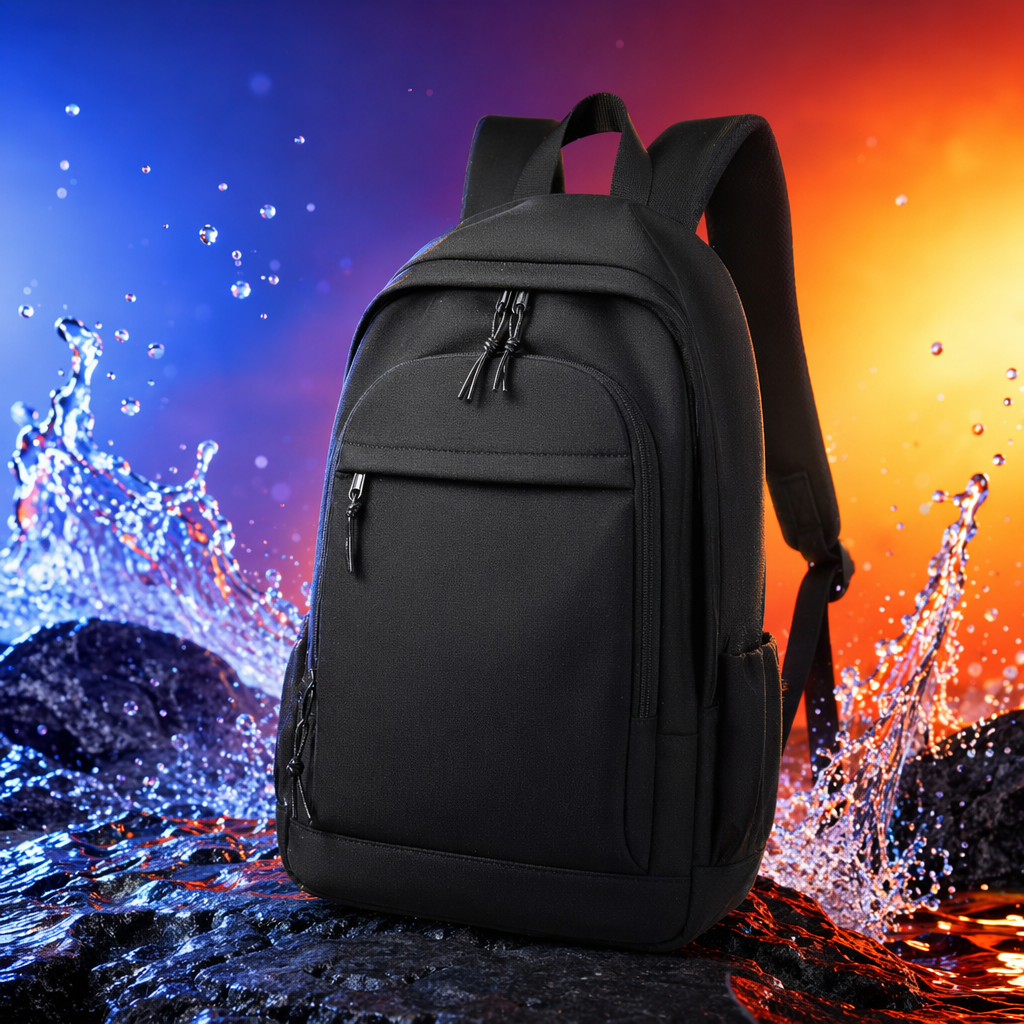 Black nylon waterproof backpack, lightweight and wear-resistant for commuting to school, business and casual Specification image