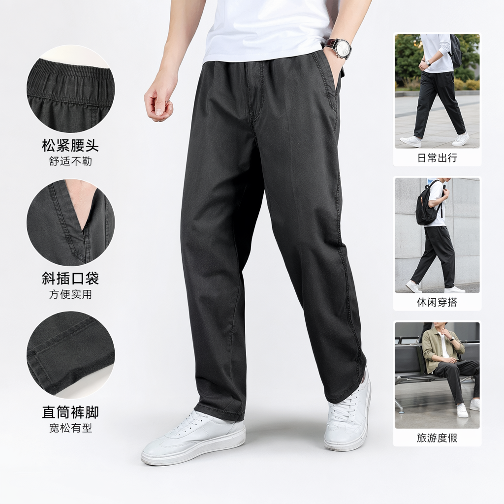 黑色高腰直筒休闲裤男女士百搭显瘦垂感九分裤