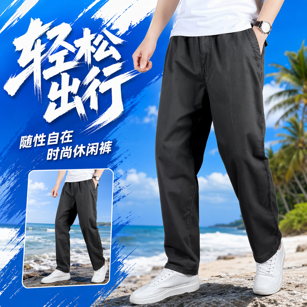Black high-waisted straight-leg casual pants are versatile for both men and women, slimming and with a flowing effect. They are nine-inch pants Specification image