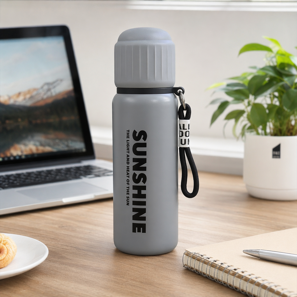 Grey simple insulated water cup 350ml, stainless steel vacuum insulated, portable for outdoor sports details Picture