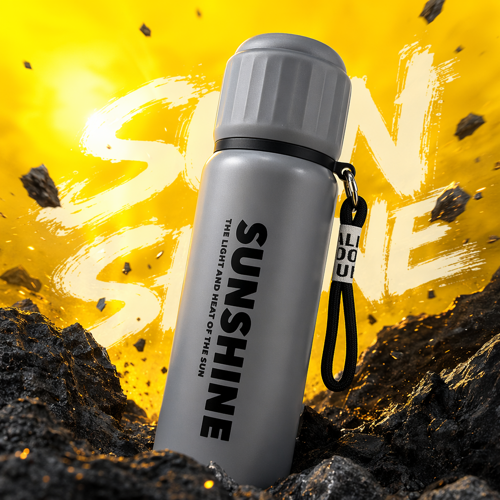 Grey simple insulated water cup 350ml, stainless steel vacuum insulated, portable for outdoor sports Specification image