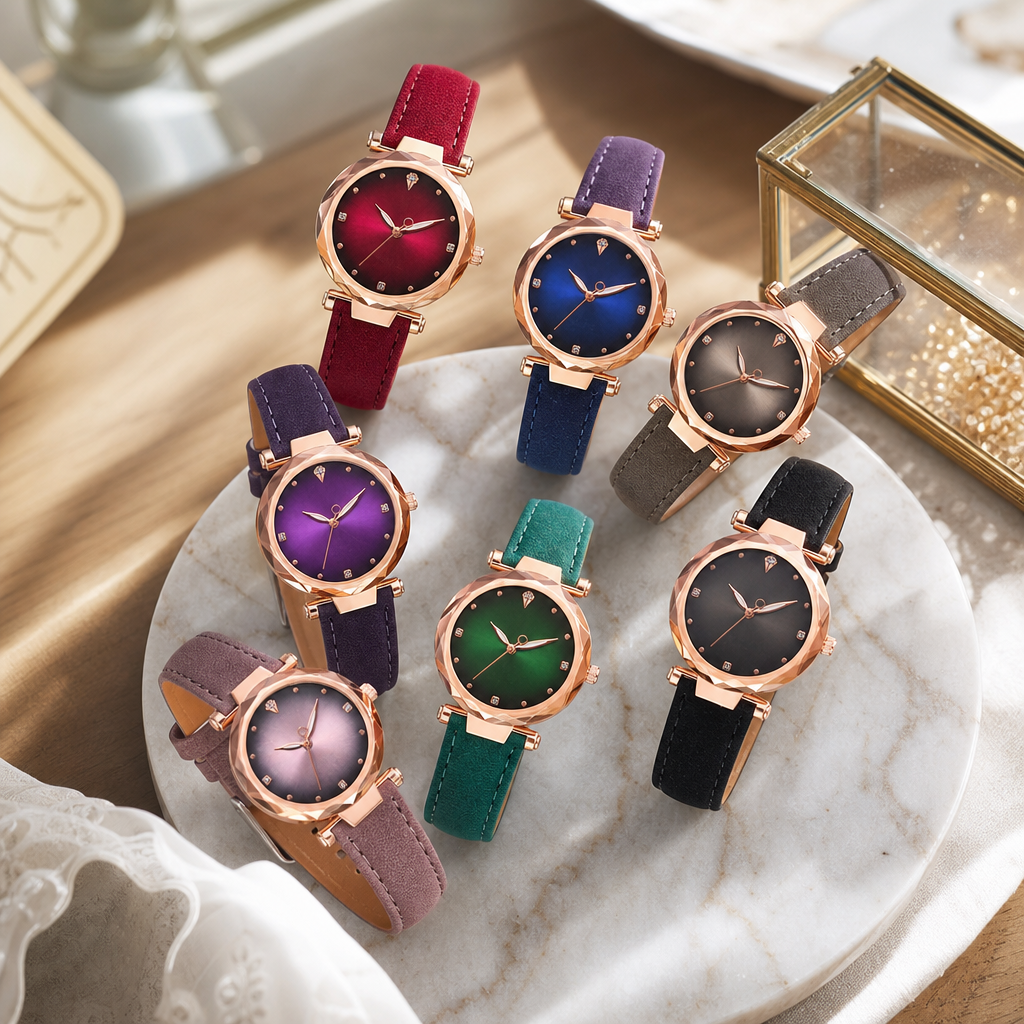 A fashionable and simple quartz watch with a colorful dial details Picture