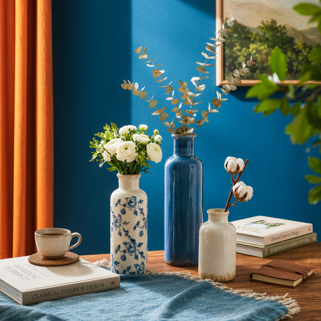 Blue and white vases, small porcelain jars, dried flowers, branches, books, coffee cups, home decoration sets Specification image
