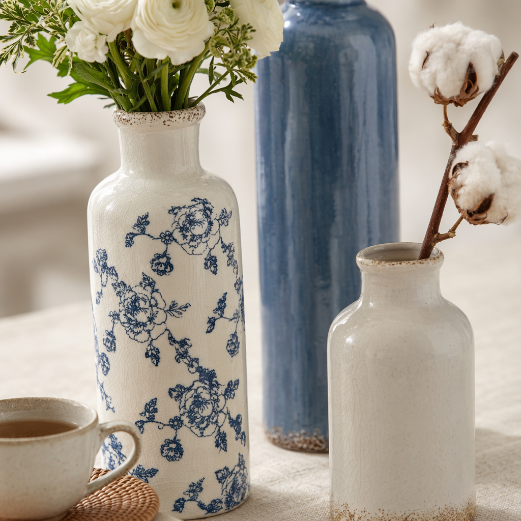 Blue and white vases, small porcelain jars, dried flowers, branches, books, coffee cups, home decoration sets Application Scenario