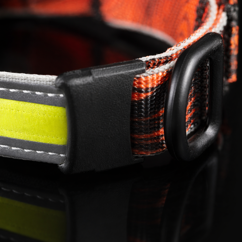 Red patterned headband with yellow reflective strips for sports night running safety headwear Application Scenario