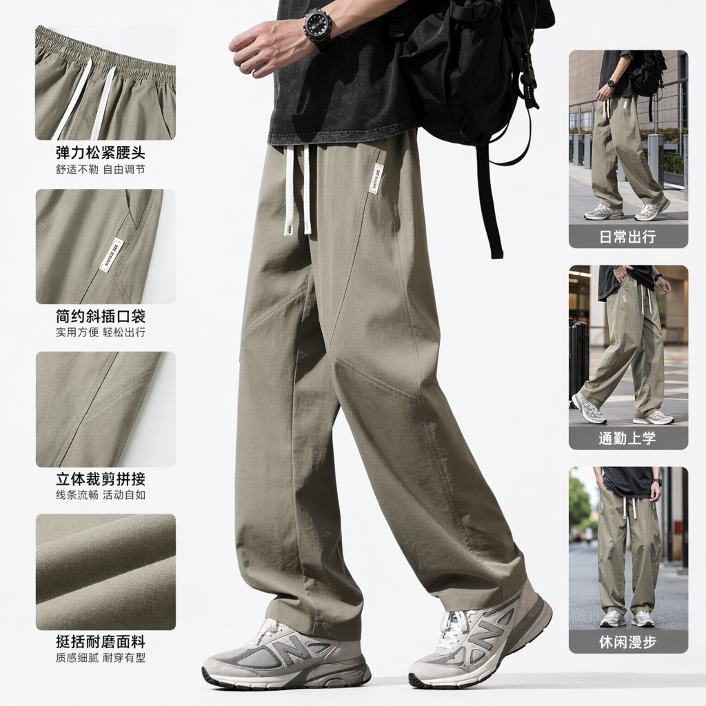 卡其色工装裤男休闲宽松多口袋行人适用