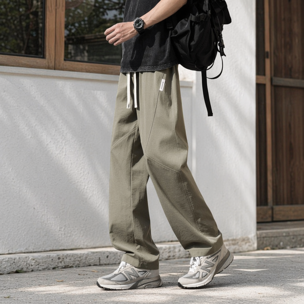 Khaki work pants for men, casual, loose and multi-pocket, suitable for pedestrians details Picture