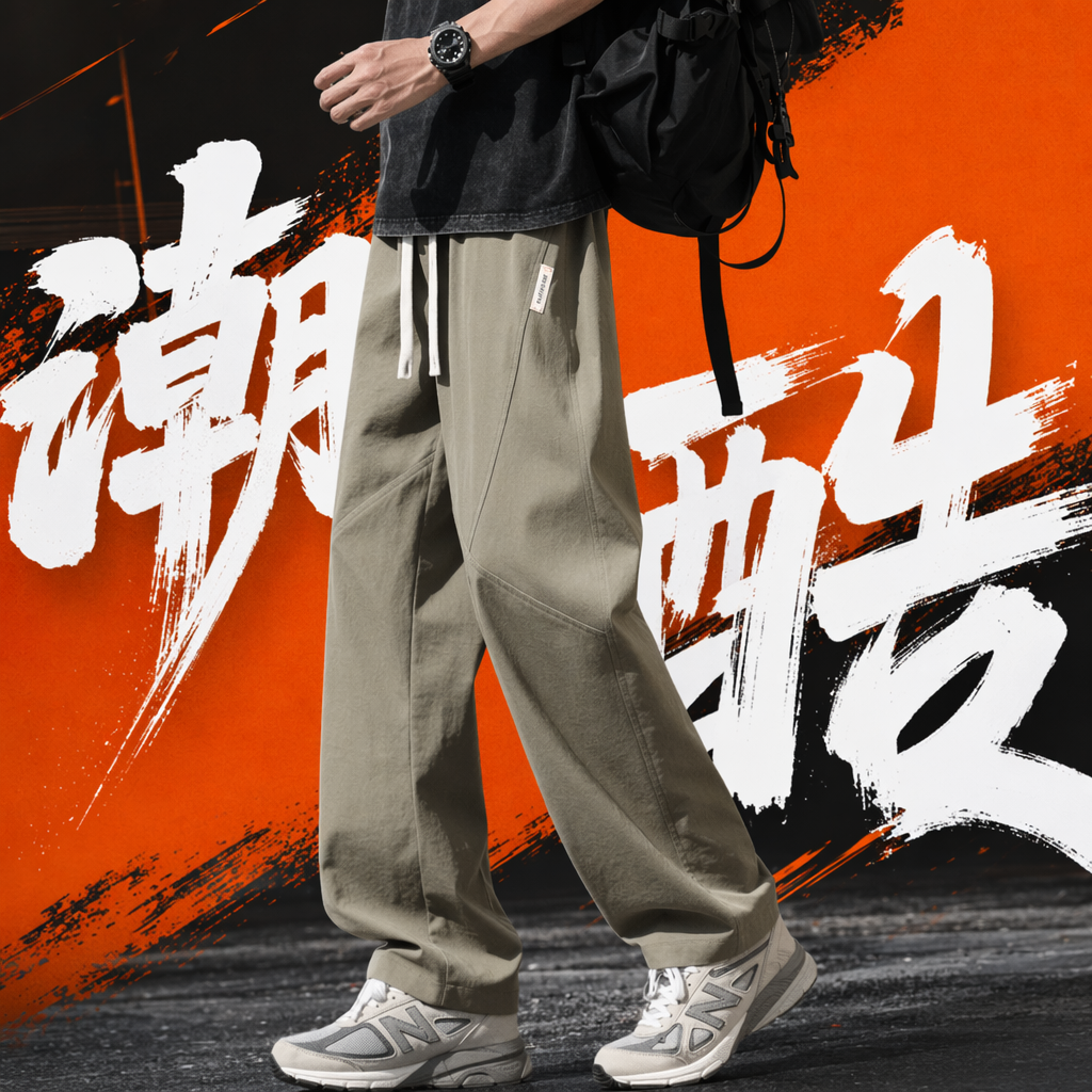 Khaki work pants for men, casual, loose and multi-pocket, suitable for pedestrians Specification image