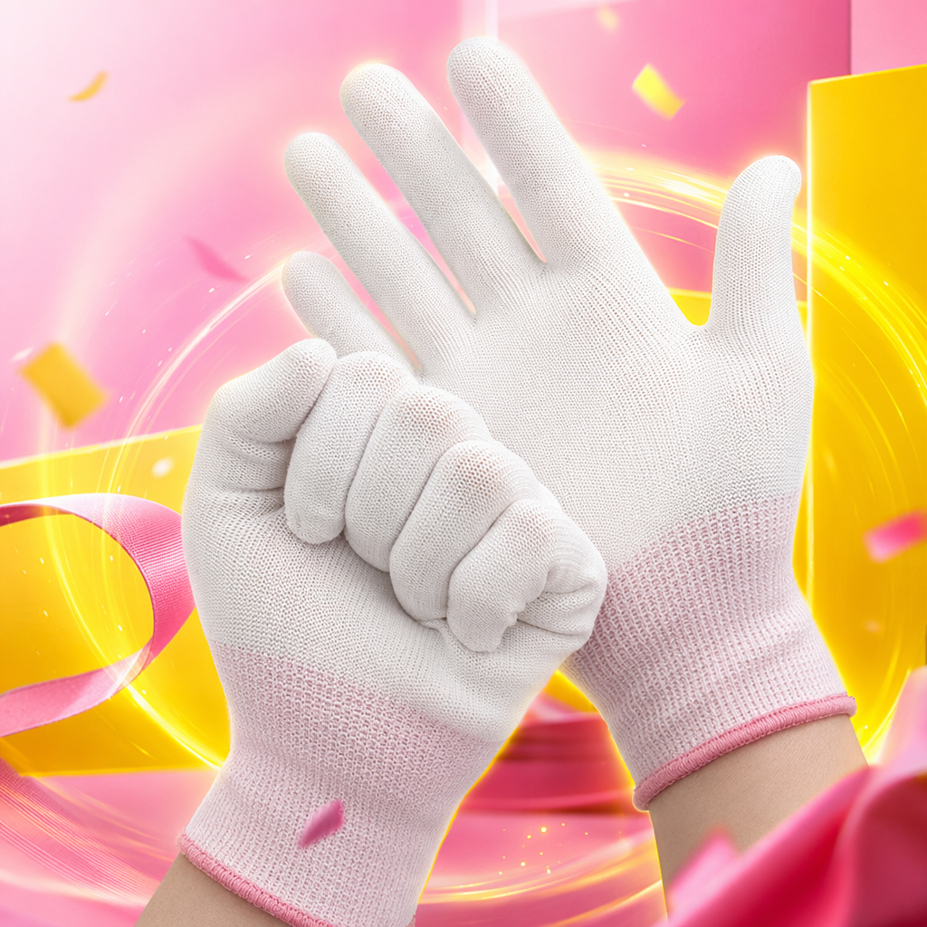 White knitted work gloves are breathable, anti-slip, wear-resistant and lightweight Specification image