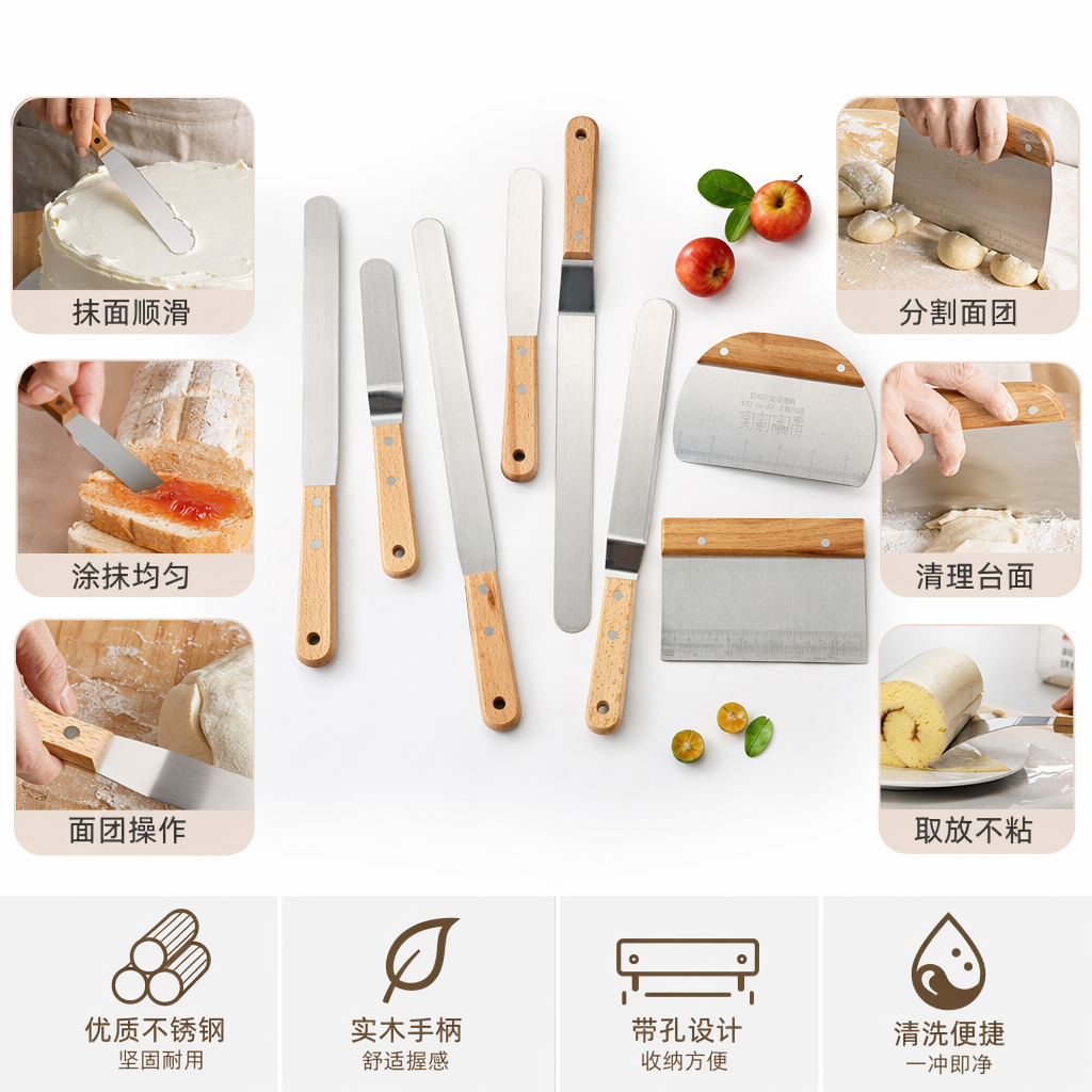 木质手柄刮刀套装 不锈钢刀片 多功能墙面油漆清洁工具