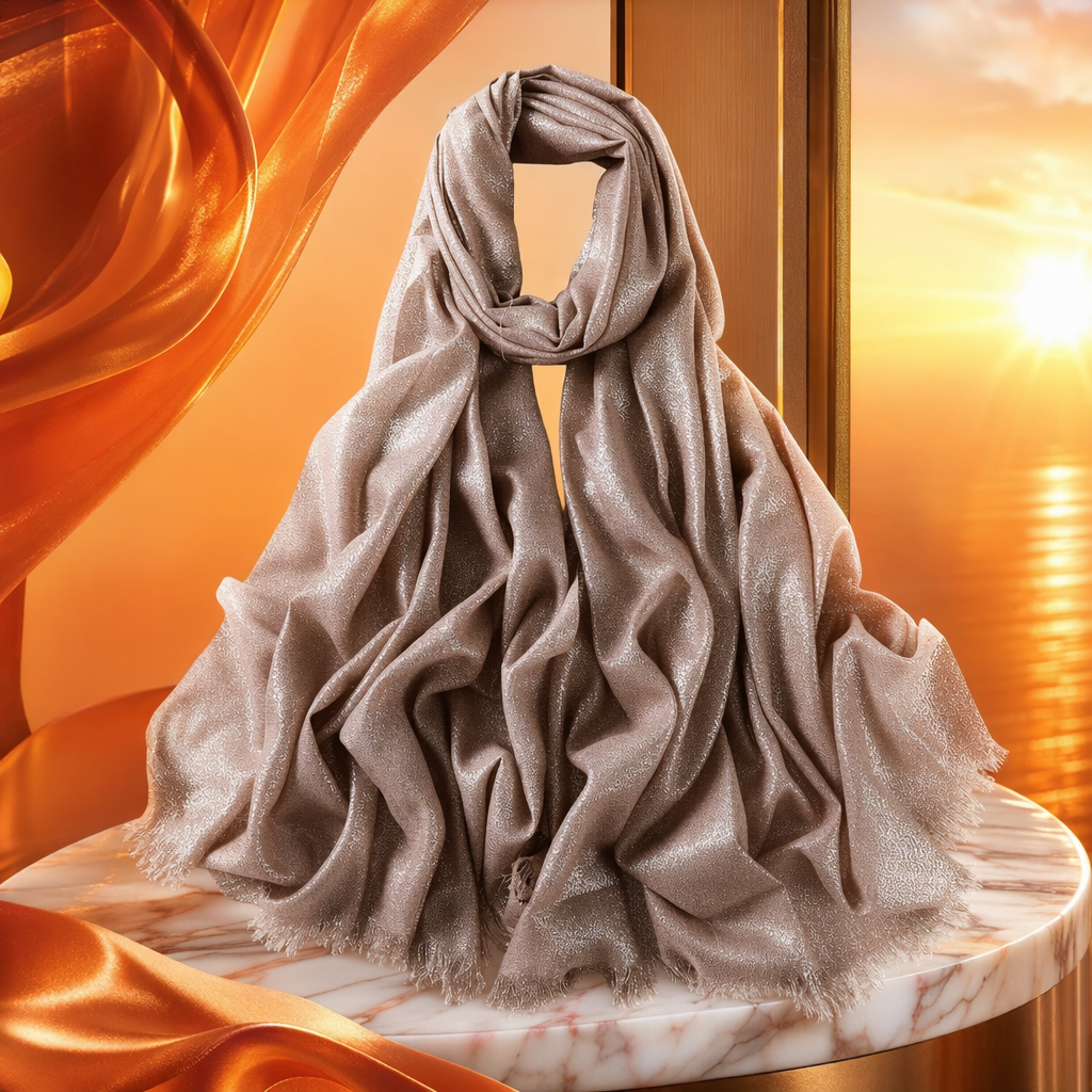 Champagne-colored shiny silk scarf is a versatile and fashionable shawl for women to keep warm in autumn and winter Specification image