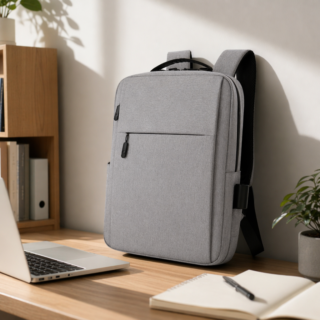 A simple, fashionable and casual grey backpack details Picture