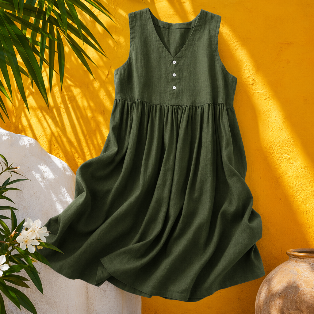 The military green sleeveless dress is A fashionable, simple and slimming A-line dress for women in summer Specification image