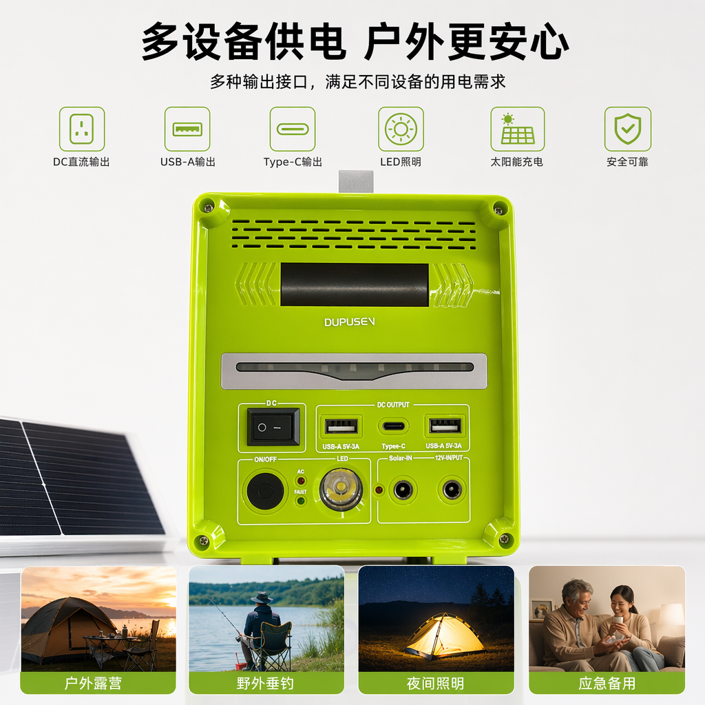 Green portable power bank, large-capacity, lightweight and fast-charging mobile power bank, essential for outdoor travel