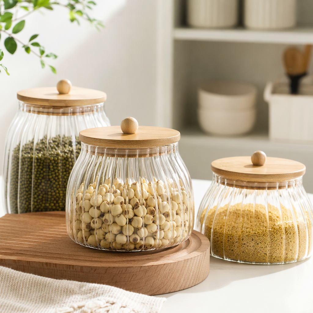 Transparent glass storage tank, household kitchen storage sealed moisture-proof and fresh-keeping container details Picture