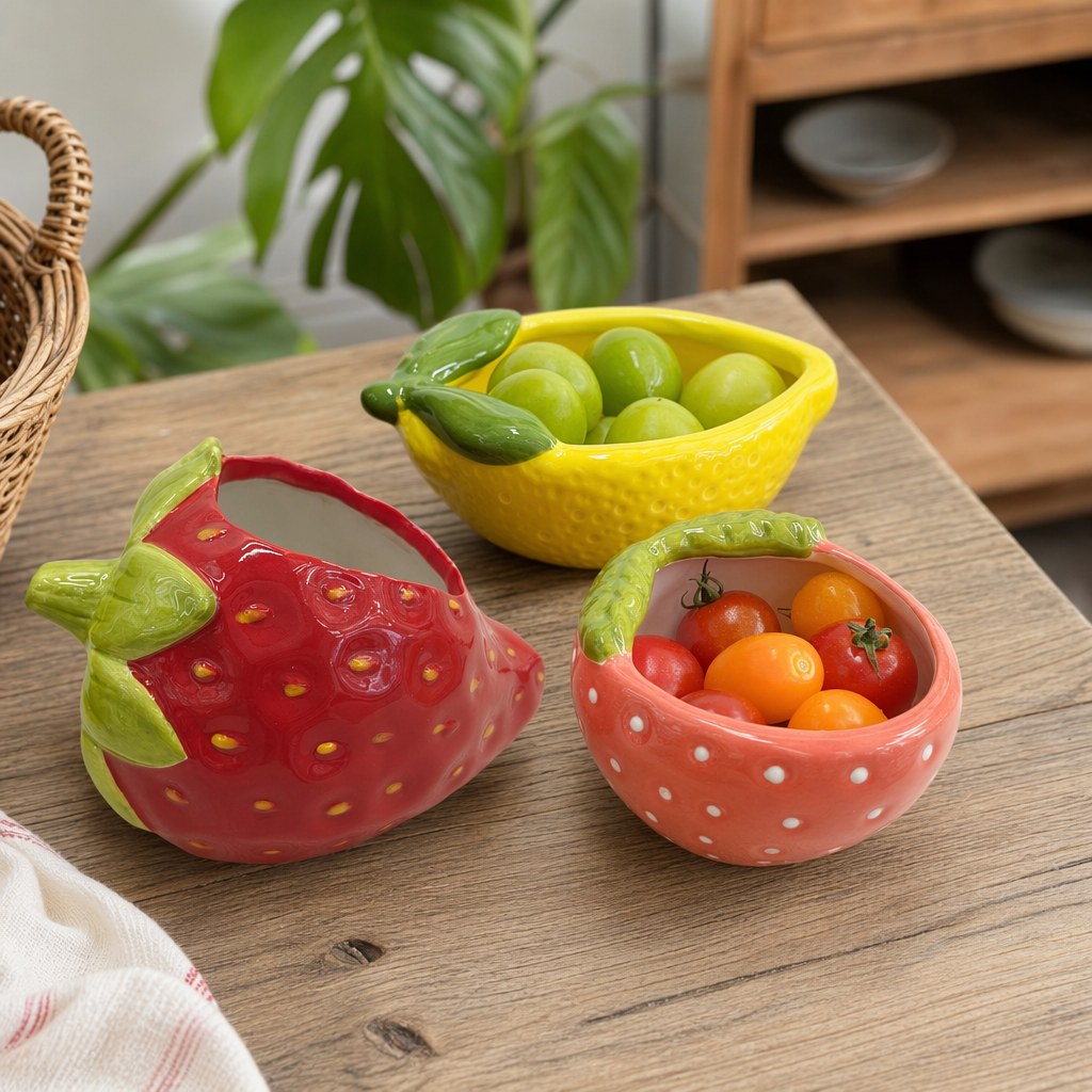 Red strawberry-shaped ceramic flowerpot for home balcony desktop succulent plant POTS details Picture