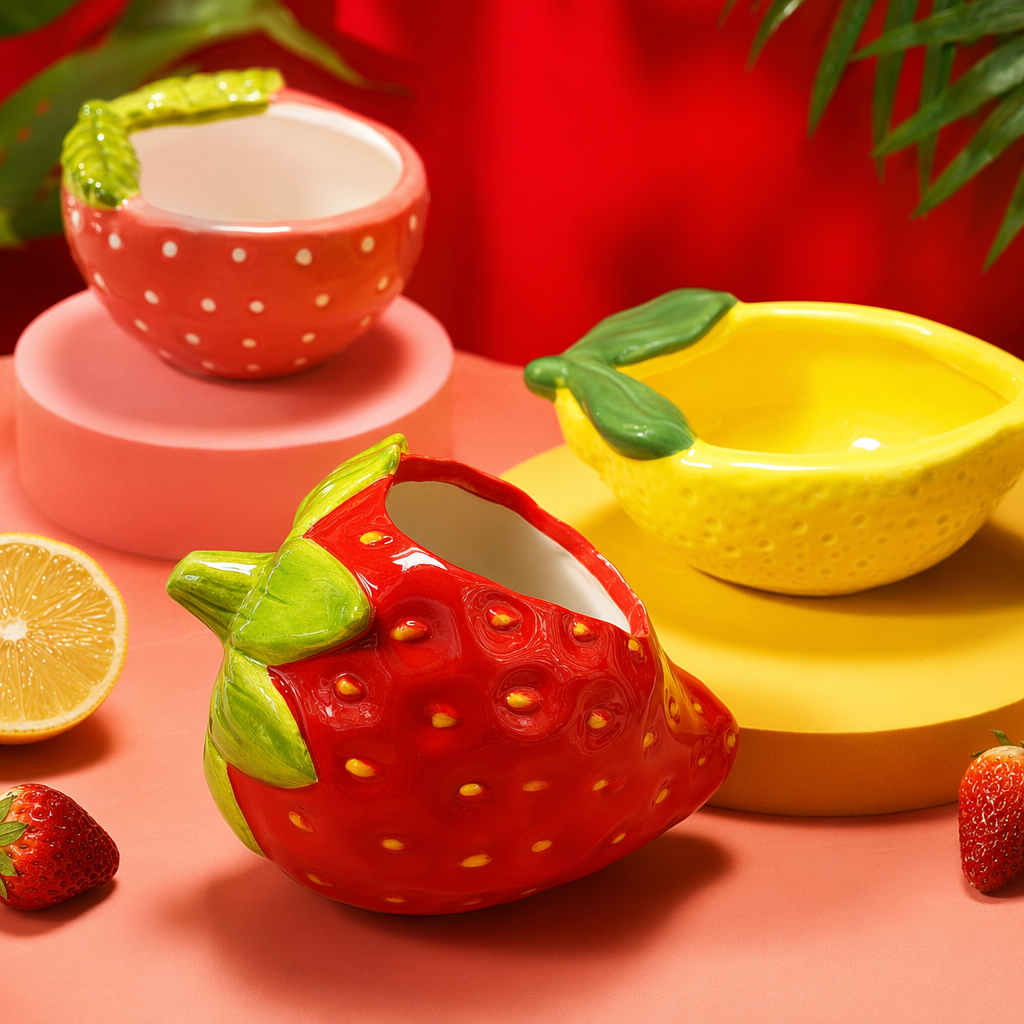 Red strawberry-shaped ceramic flowerpot for home balcony desktop succulent plant POTS Specification image