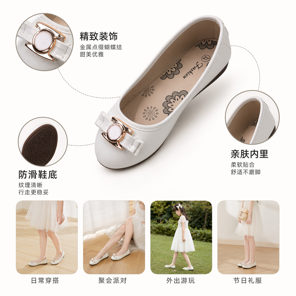白色蝴蝶结装饰女鞋韩版休闲单鞋平底舒适百搭