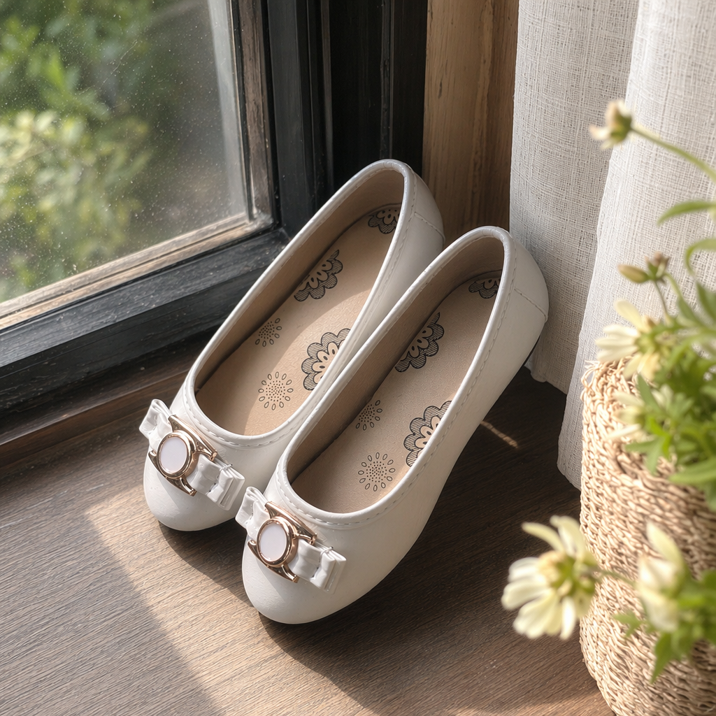 The Korean-style casual single shoes with white bow decoration are flat, comfortable and versatile details Picture
