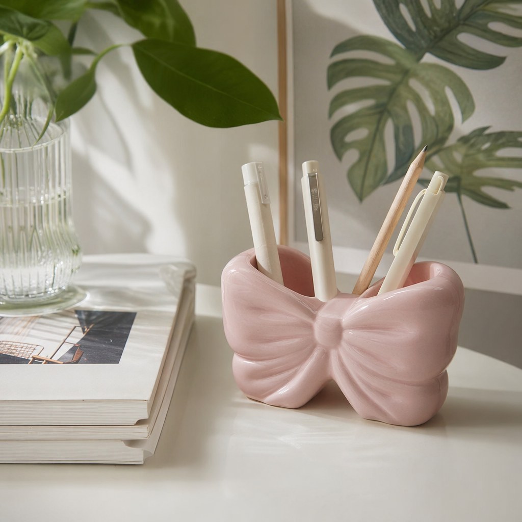 Pink bow-shaped ceramic ornaments for home decoration, living room, bedroom and table decoration details Picture