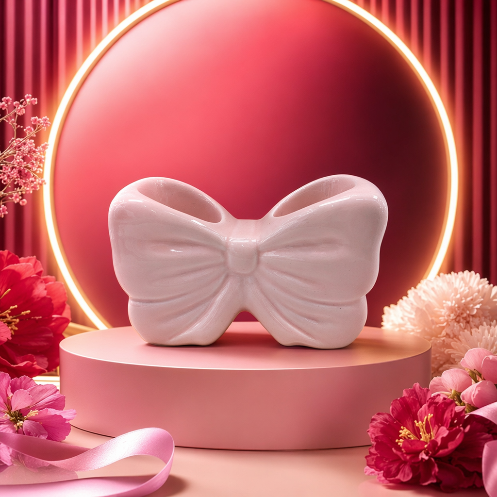 Pink bow-shaped ceramic ornaments for home decoration, living room, bedroom and table decoration Specification image