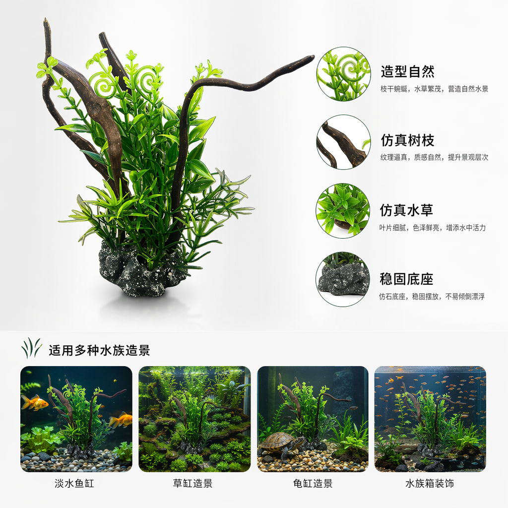 Green aquatic plant decorative ornaments, simulated aquariums, home living room desktop green plant decor