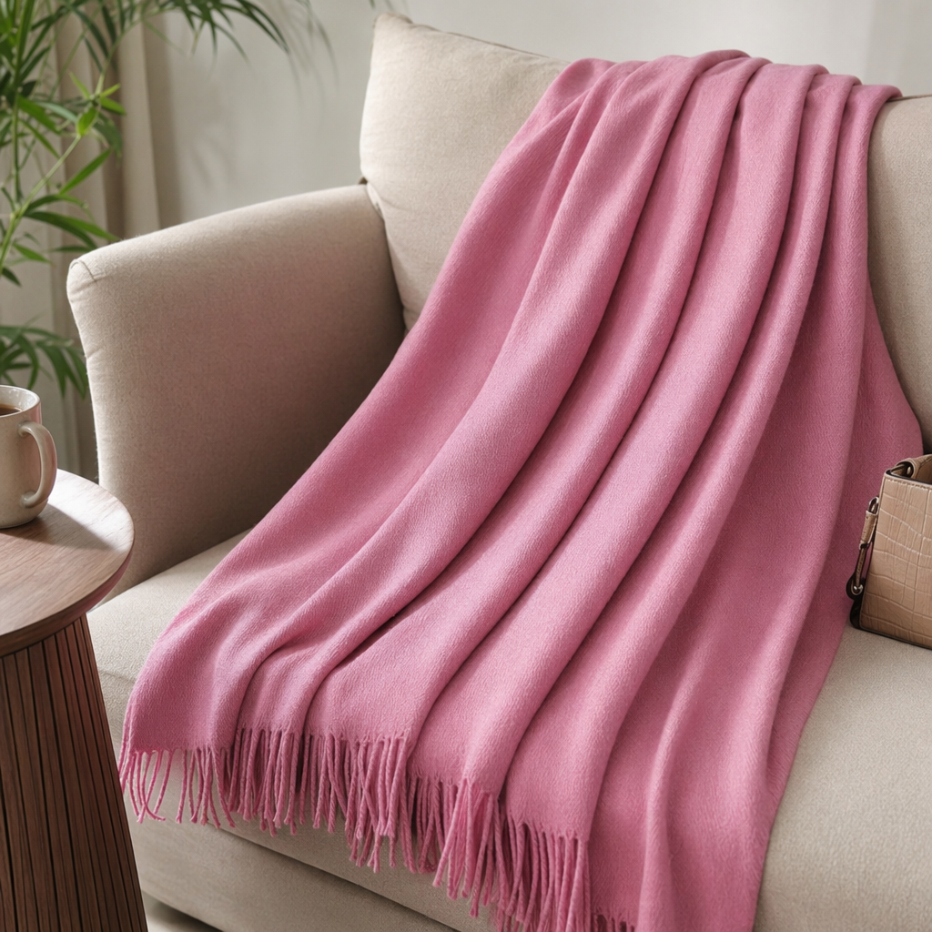 Pink scarf for women, thick and warm in autumn and winter, made of pure cotton knitted long style, versatile and fashionable details Picture