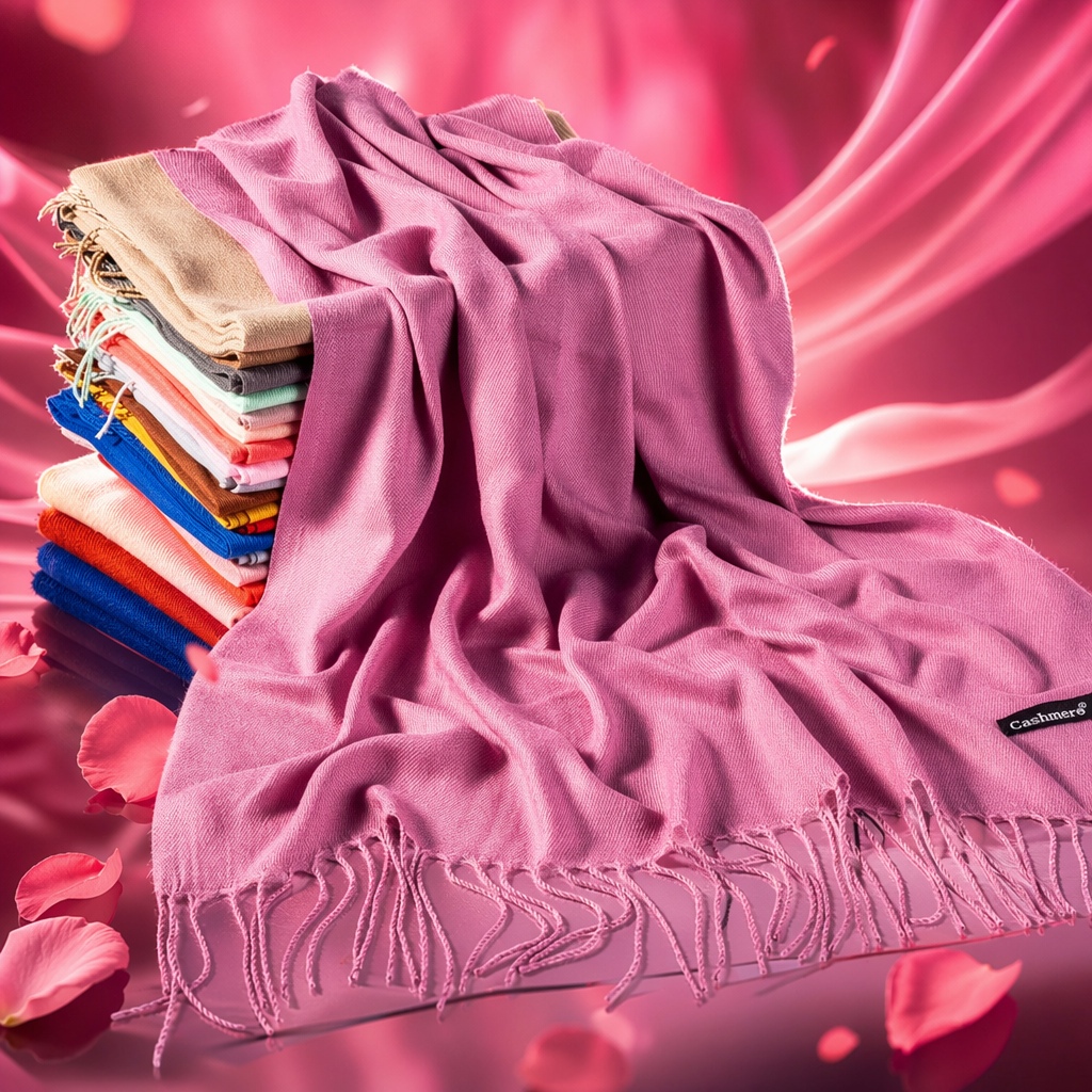 Pink scarf for women, thick and warm in autumn and winter, made of pure cotton knitted long style, versatile and fashionable Specification image
