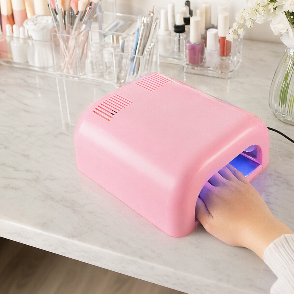 Pink LED nail art lamp UV light therapy nail dryer, portable for home use details Picture