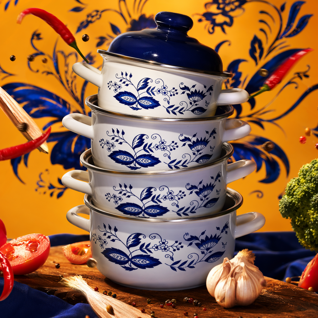 Blue and white patterned enamel cookware set, home retro style, multi-functional for frying, stir-frying, stewing and boiling Specification image