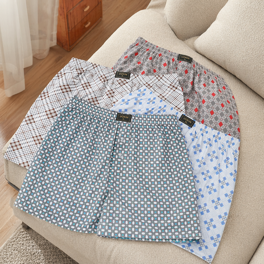 A variety of patterned men's pure cotton underpants are comfortable and breathable, with flat corners available at the four corners details Picture