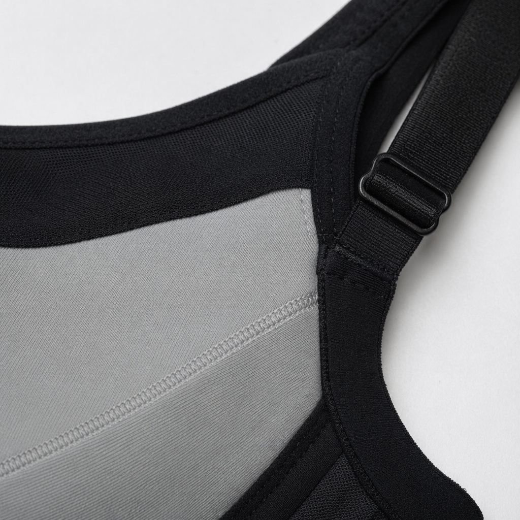 Grey and black sports bra with high support and no steel rings, specially designed for fitness, yoga and running Application Scenario