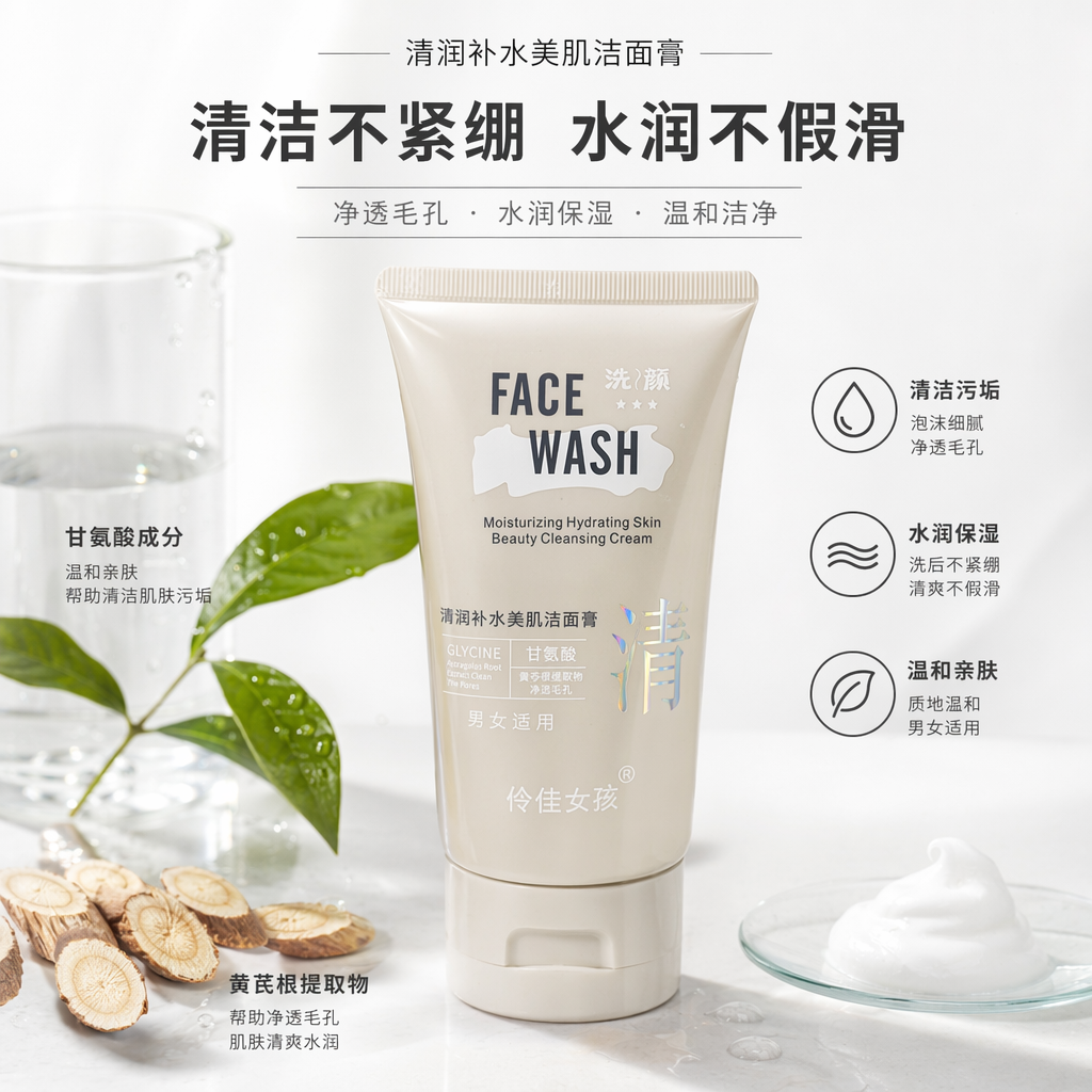 白色洁面膏 温和清洁控油保湿净透毛孔适合多种肤质