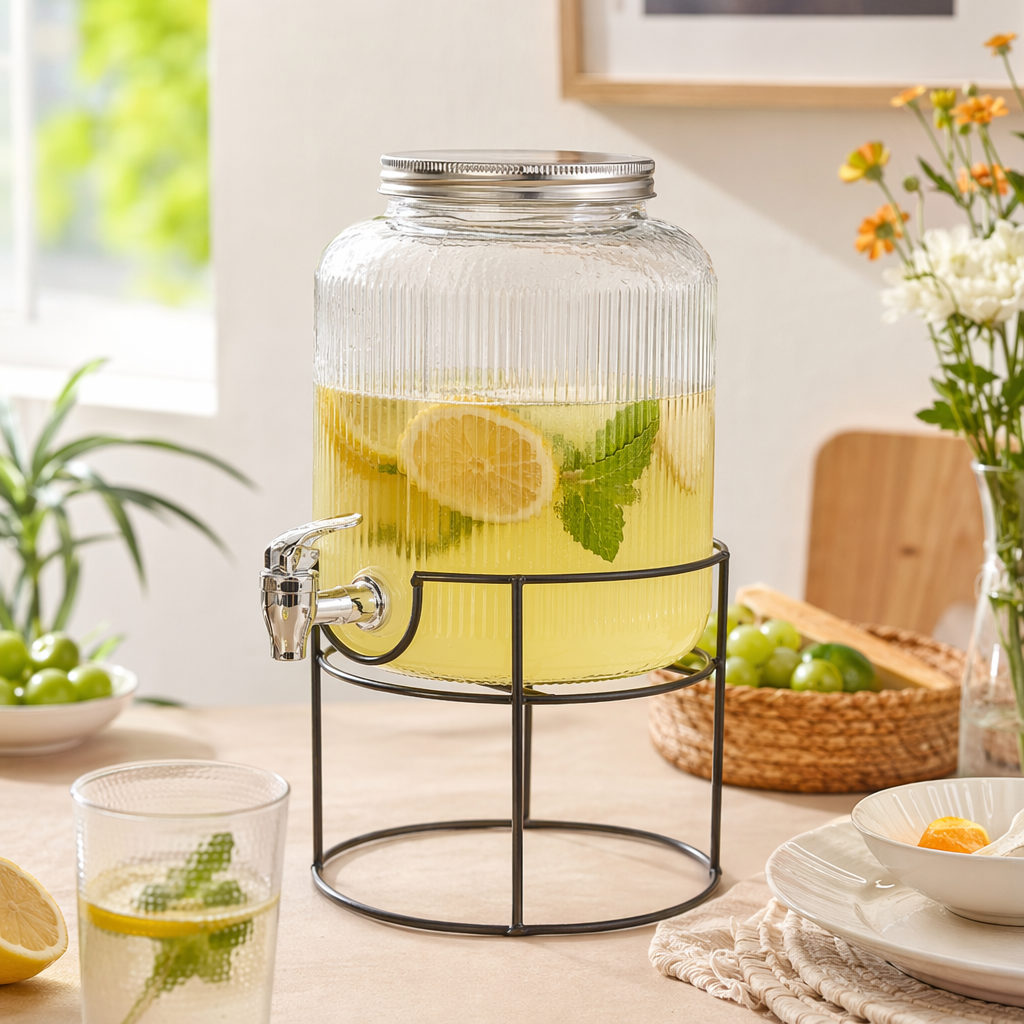 Household large-capacity cold drink water bottle with faucet, buffet juice bucket, glass beverage can, cold water bottle, cola bucket details Picture