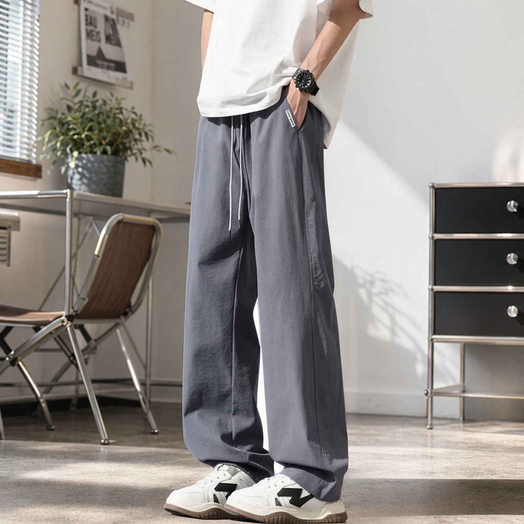灰色宽松长裤+人物产品图