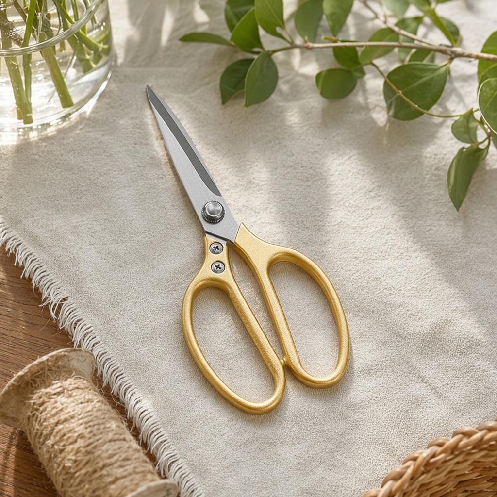 Golden handle scissors, stainless steel sharp, household fabric cutting, paper-cutting, multi-functional gardening scissors details Picture