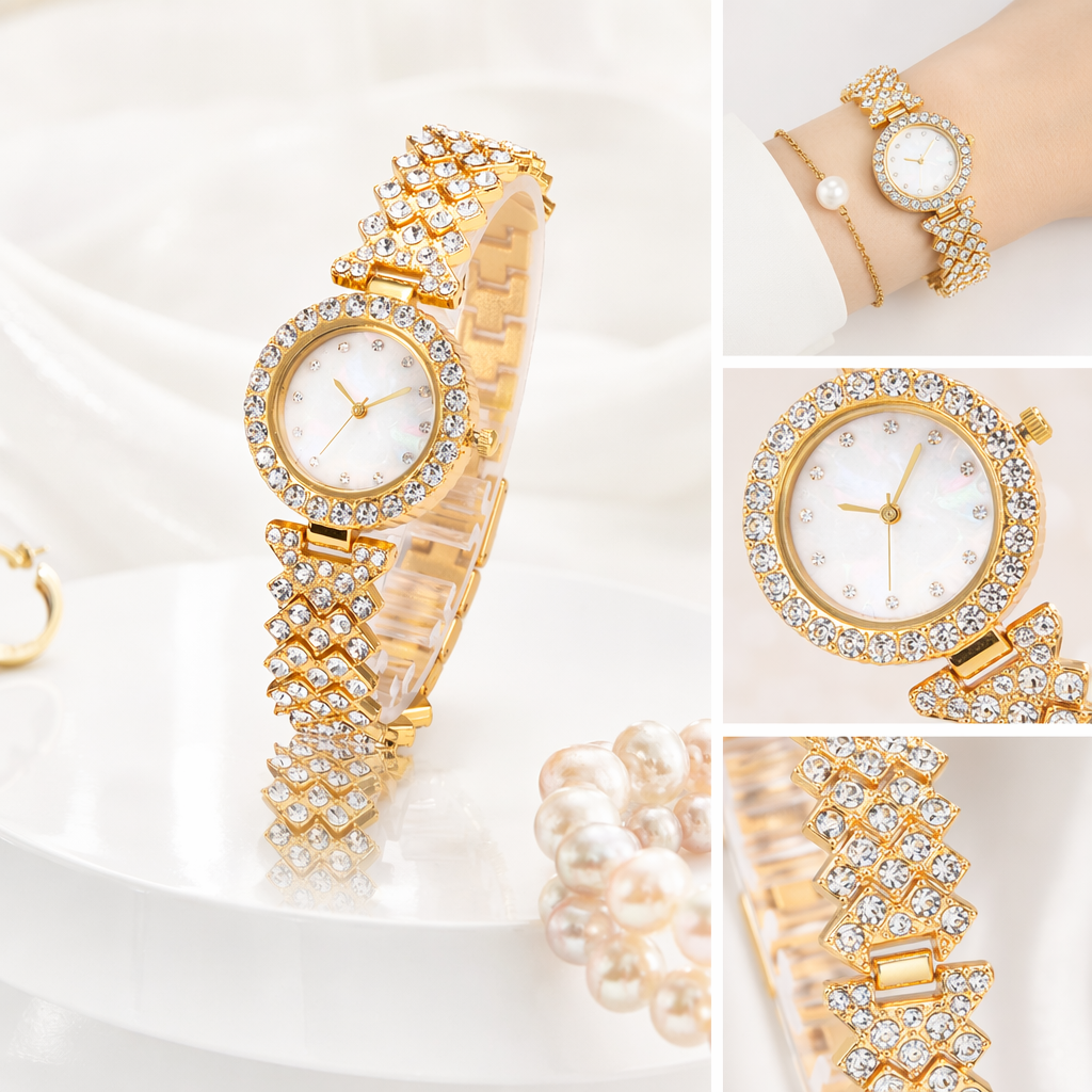 Golden diamond-encrusted ladies' watch, a fashionable, light luxury, simple and versatile wristwatch