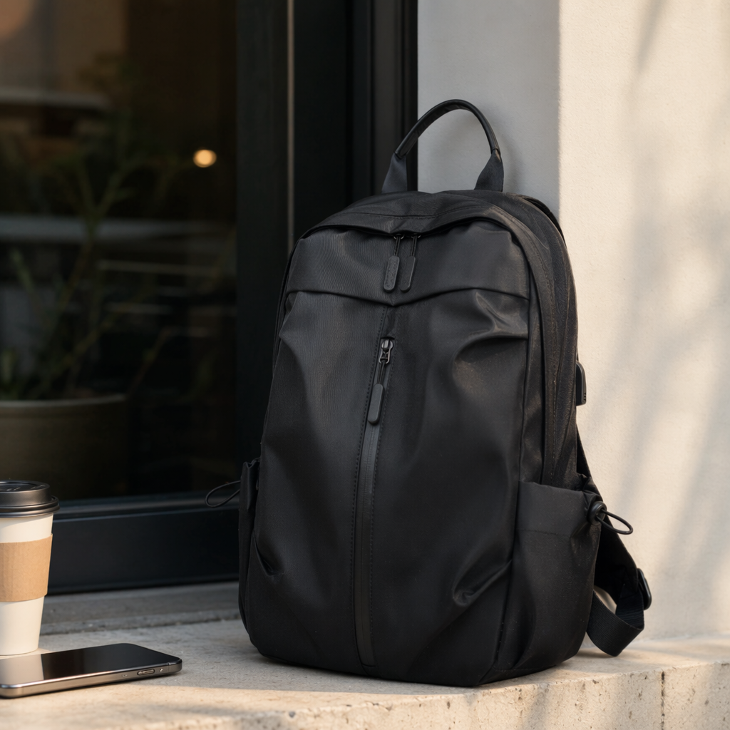 Black nylon wear-resistant commuting backpack, lightweight and pressure-resistant, specially designed for students and office workers details Picture