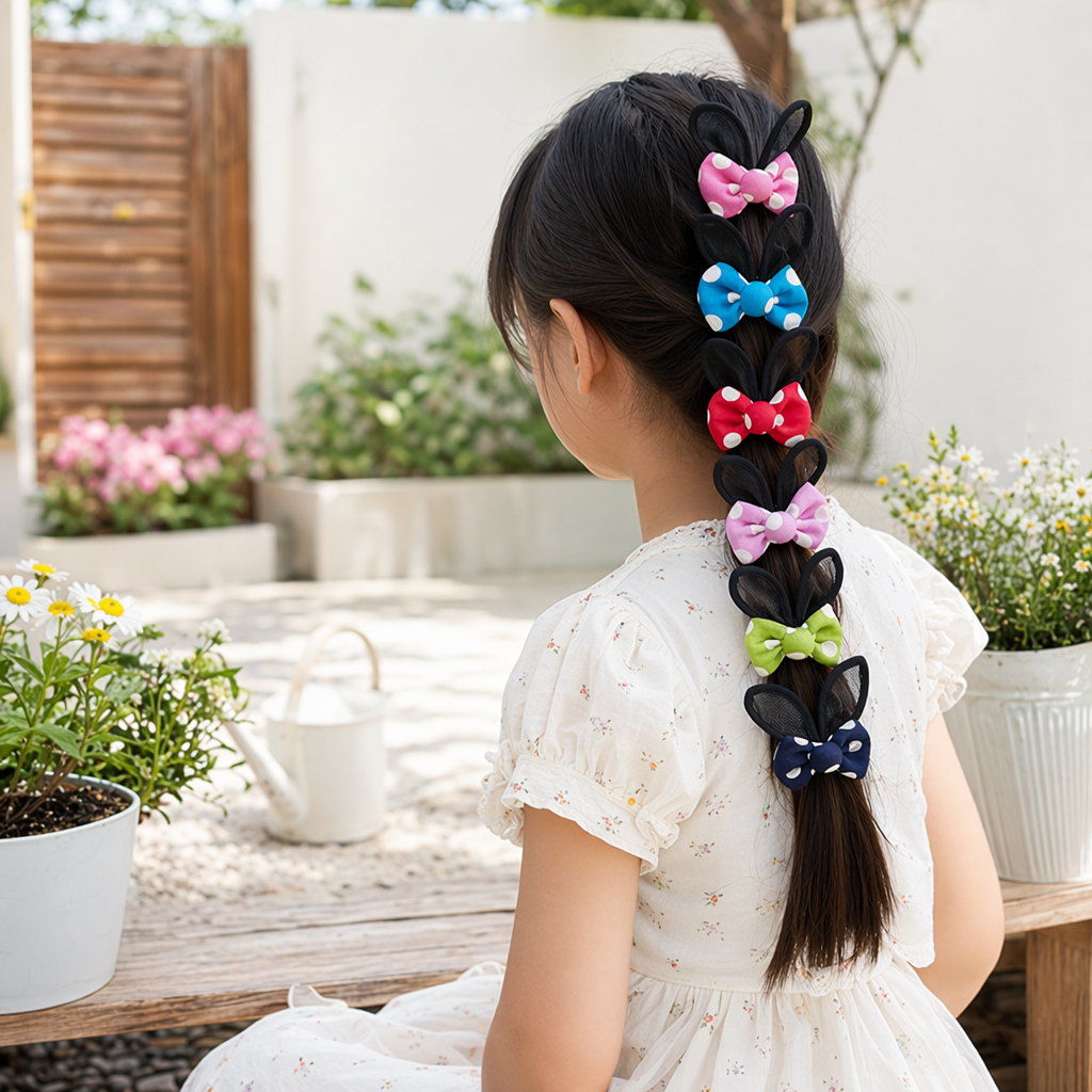 Colorful polka dot rabbit ear hair clips are sweet and cute. They are fashionable and versatile headwear for young girls details Picture